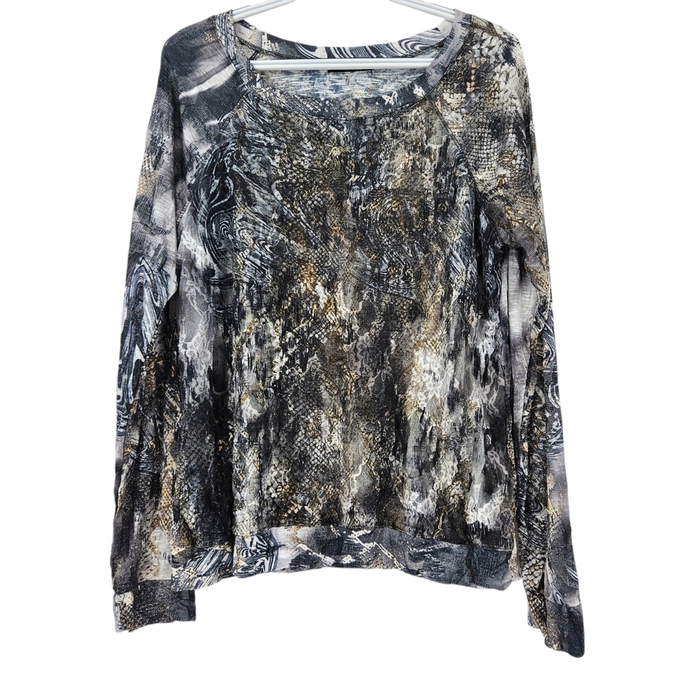 David Cline Abstract Lace Long Sleeve Top Women's Size XL Artsy Lightweight